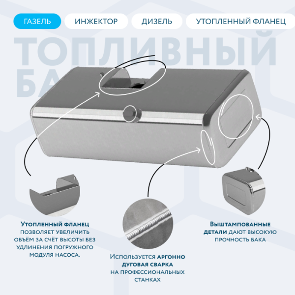 Алюминиевый бензобак с утопленным фланцем 190 литров инжектор / дизель